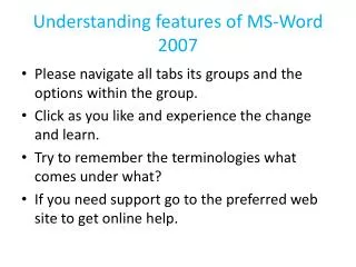 Understanding features of MS-Word 2007