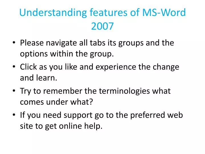 understanding features of ms word 2007