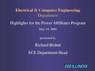 Electrical &amp; Computer Engineering Department Highlights for the Power Affilliates Program