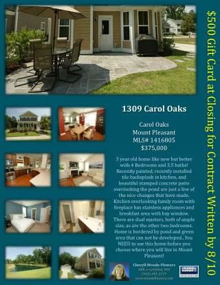 1309 Carol Oaks Carol Oaks Mount Pleasant MLS# 1416805 $375,000