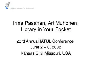 Irma Pasanen, Ari Muhonen: Library in Your Pocket