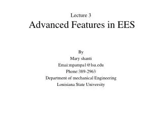 Lecture 3 Advanced Features in EES