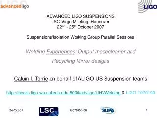 Calum I. Torrie on behalf of ALIGO US Suspension teams