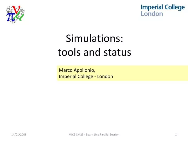 simulations tools and status