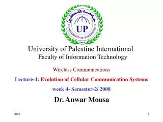 Wireless Communications Lecture-4: Evolution of Cellular Communication Systems