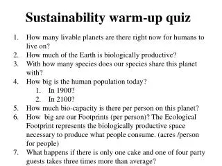 Sustainability warm-up quiz