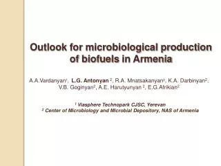 Outlook for microbiological production of biofuels in Armenia