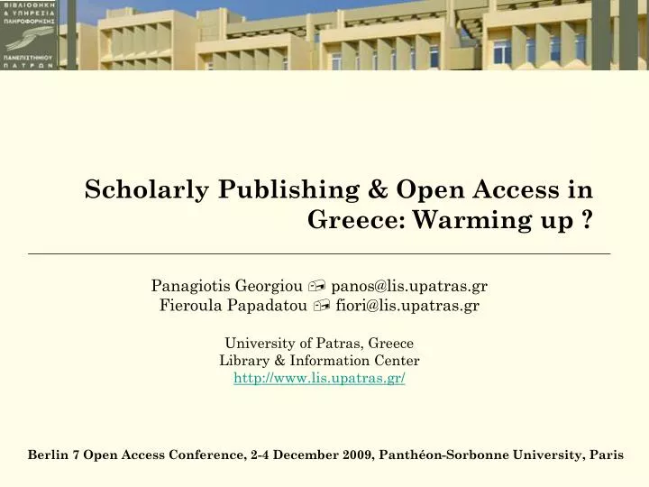 scholarly publishing open access in greece warming up