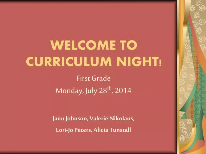 welcome to curriculum night