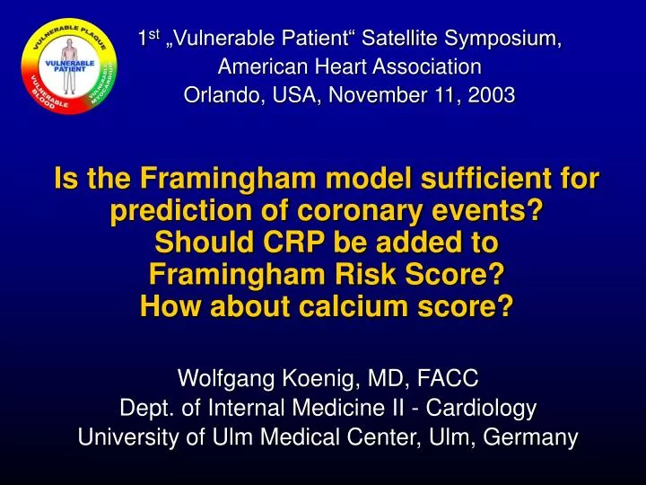 1 st vulnerable patient satellite symposium american heart association orlando usa november 11 2003