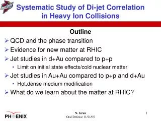 Systematic Study of Di-jet Correlation in Heavy Ion Collisions