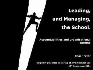 Leading, and Managing, the School. Accountabilities and organisational learning Roger Pryor