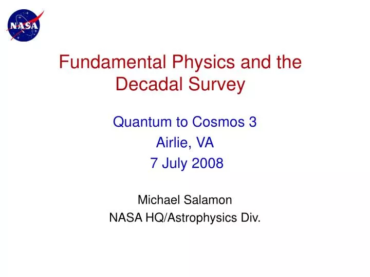 fundamental physics and the decadal survey