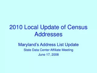 2010 Local Update of Census Addresses
