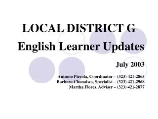 LOCAL DISTRICT G English Learner Updates