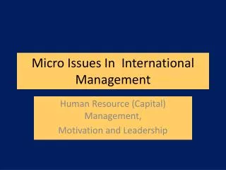 Micro Issues In International Management