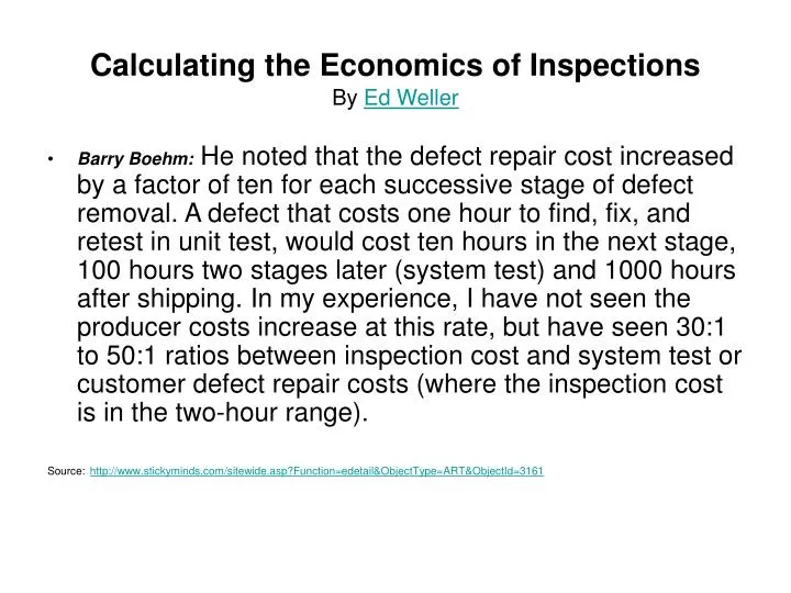 calculating the economics of inspections by ed weller