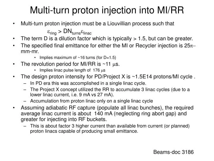 multi turn proton injection into mi rr