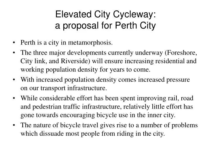 elevated city cycleway a proposal for perth city