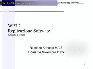 WP3.2 Replicazione Software Roberto Baldoni