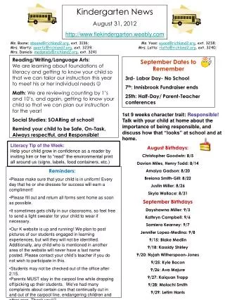 Kindergarten News August 31, 2012 flekindergarten.weebly