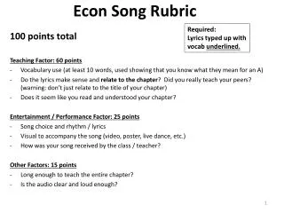 Econ Song Rubric