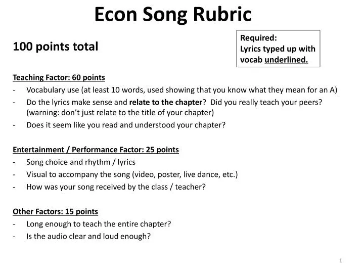 econ song rubric