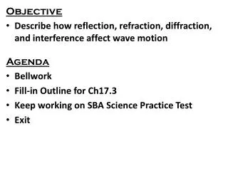 Objective Describe how reflection, refraction, diffraction, and interference affect wave motion