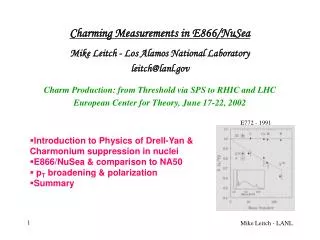 Charming Measurements in E866/NuSea