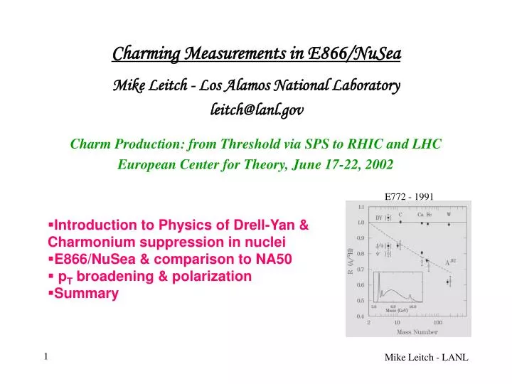 charming measurements in e866 nusea