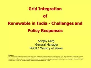 Grid Integration of Renewable in India - Challenges and Policy Responses