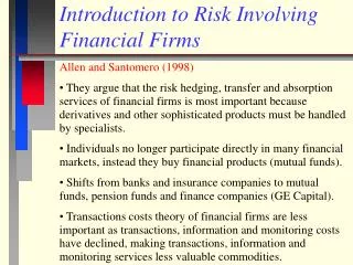 Introduction to Risk Involving Financial Firms