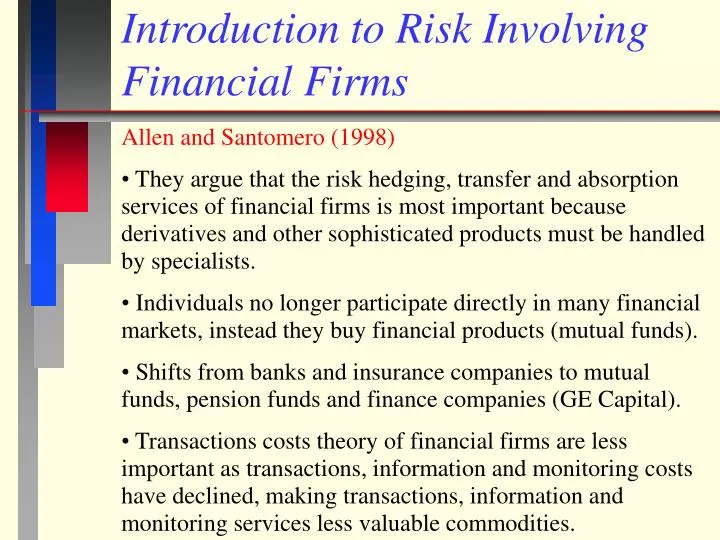 introduction to risk involving financial firms