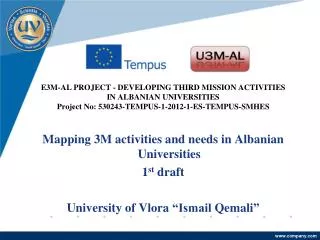 E3M-AL PROJECT - DEVELOPING THIRD MISSION ACTIVITIES IN ALBANIAN UNIVERSITIES