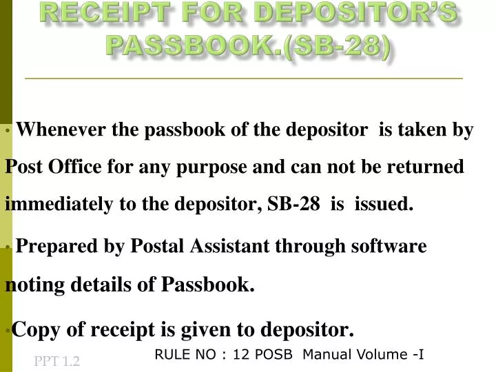 receipt for depositor s passbook sb 28