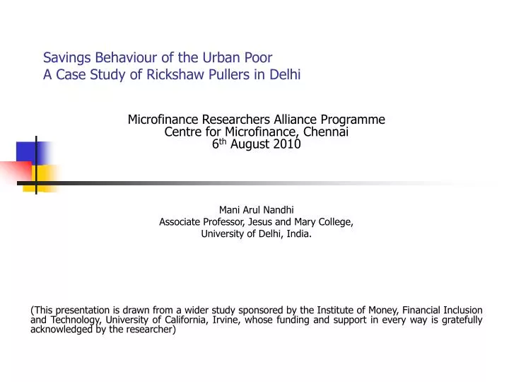 savings behaviour of the urban poor a case study of rickshaw pullers in delhi