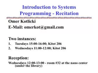 Introduction to Systems Programming - Recitation