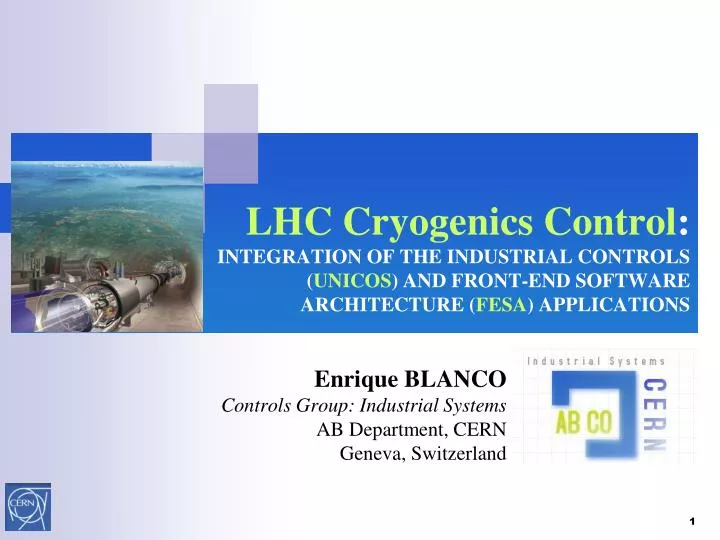 enrique blanco controls group industrial systems ab department cern geneva switzerland