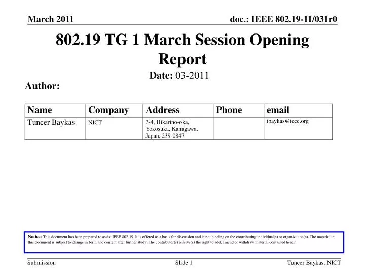 802 19 tg 1 march session opening report