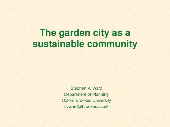 the garden city as a sustainable community