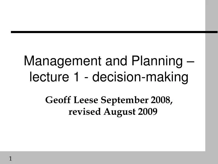 management and planning lecture 1 decision making