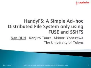 HandyFS: A Simple Ad-hoc Distributed File System only using FUSE and SSHFS