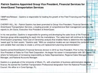 Patrick Gaskins Appointed Group Vice President