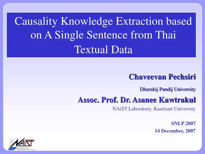 causality knowledge extraction based on a single sentence from thai textual data