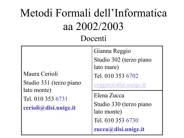metodi formali dell informatica aa 2002 2003