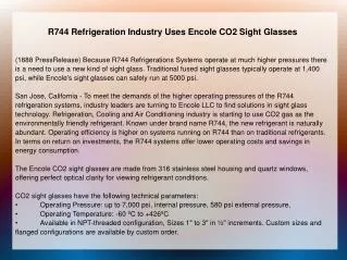 R744 Refrigeration Industry Uses Encole CO2 Sight Glasses