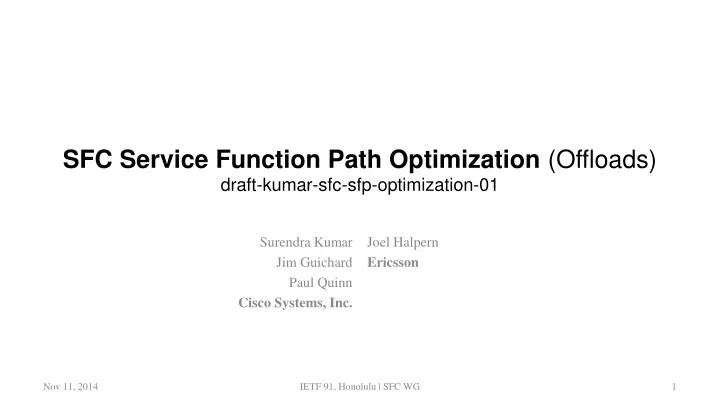sfc service function path optimization offloads draft kumar sfc sfp optimization 01