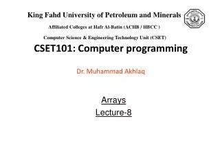 Arrays Lecture-8