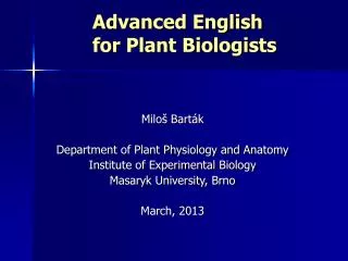 Advanced English for Plant Biologists