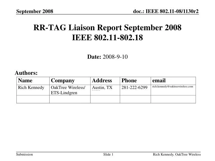 rr tag liaison report september 2008 ieee 802 11 802 18